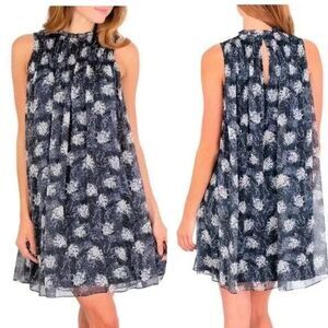Joie Thelen Baltic Print Smocked Chiffon Swing Dress Women Size Large Gray